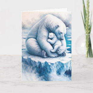 Mother Polar Bear With Her Cub On a Glacier Card