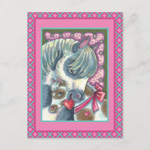 MOTHER PONY & HER CUTE VALENTINE FILLY, HORSE HOLIDAY POSTCARD
