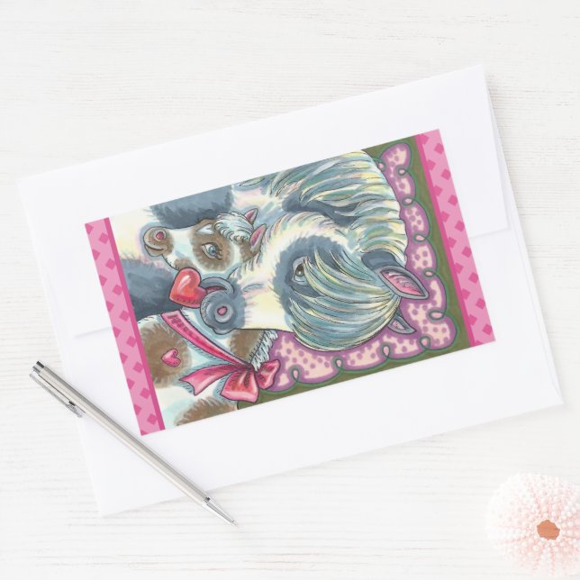 MOTHER PONY & HER CUTE VALENTINE FILLY, HORSE STICKER (Envelope)