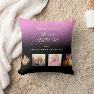 Mother purple black photo collage throw pillow