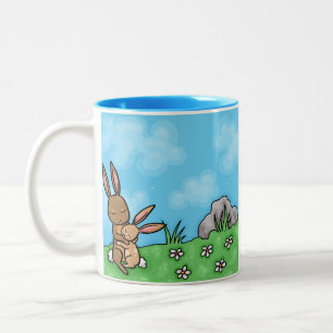 Mother Rabbit and Baby Bunny hug Two-Tone Coffee Mug