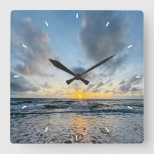 Mother’s Day Beach Sunset Personalized Coastal Square Wall Clock