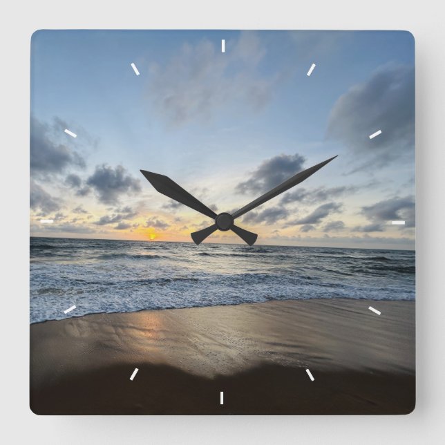 Mother’s Day Beach Sunset Personalized Coastal Square Wall Clock (Front)