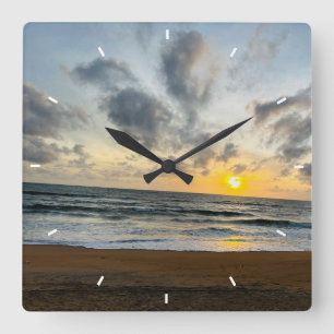Mother’s Day Beach Sunset Personalized Coastal Square Wall Clock