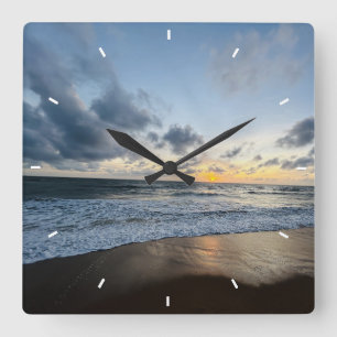 Mother’s Day Beach Sunset Personalized Coastal Square Wall Clock
