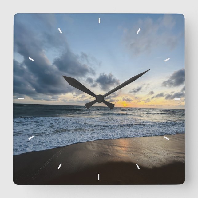 Mother’s Day Beach Sunset Personalized Coastal Square Wall Clock (Front)
