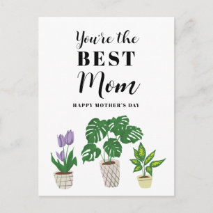 Mother’s Day Best Mom Quote Modern Floral Plants Postcard