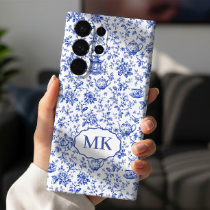 Mother’s Day   Blue Toile Monogram Bridal Initial Samsung Galaxy Case