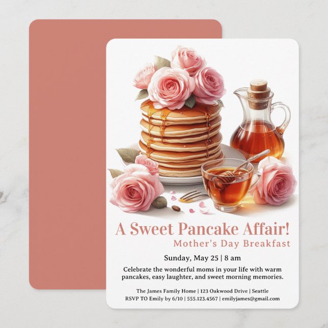 Mother’s Day Breakfast Invitation – Pancakes Roses (Front/Back)