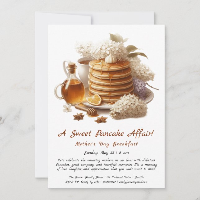 Mother’s Day Breakfast – Pancakes & lilac Invitation (Front)