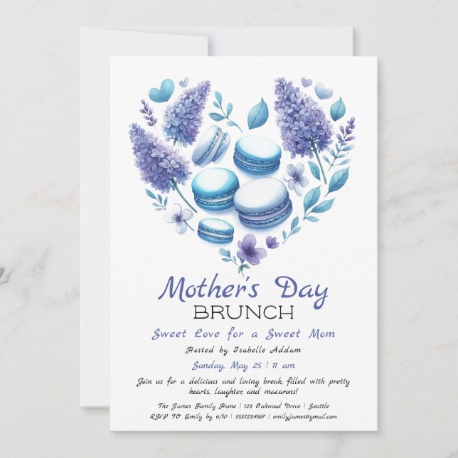 Mother’s Day Brunch Invitation | Heart Macaron  (Front)