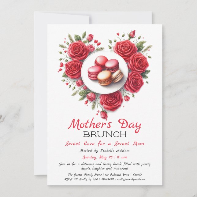 Mother’s Day Brunch Invitation | Heart Macaron  (Front)