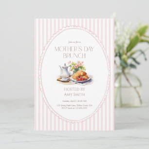 Mother’s Day Brunch Pink Stripes Breakfast Invitation