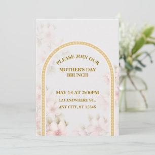  Mother’s Day Brunch, Watercolor Pink  Floral Invitation