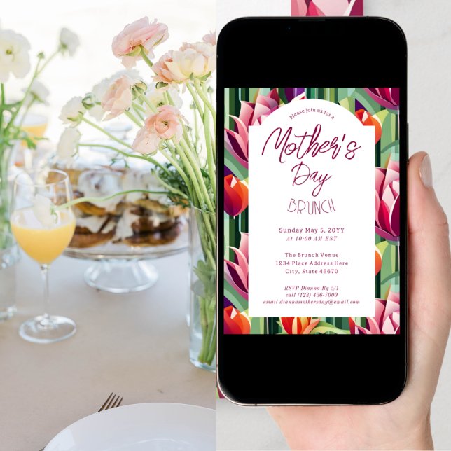 Mother’s Day Brunch White Botanical Pattern Invitation (Creator Uploaded)