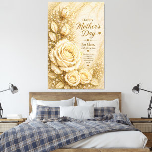 Mother’s Day Card Elegant Gold Rose Floral Luxury  Canvas Print