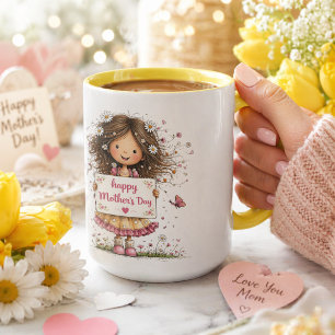 Mother’s Day Card with Child Illustration & Daisy  Mug