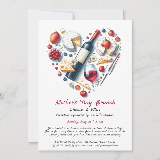 Mother’s Day Cheese & Wine Brunch Invitation (Front)