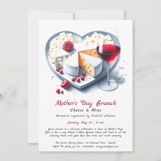 Mother’s Day Cheese & Wine Brunch Invitation (Front)