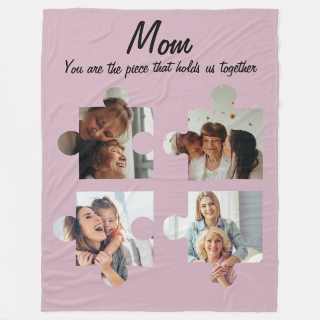 Mother’s Day Custom Gift For Mom - 4 Photo Fleece Blanket (Front)