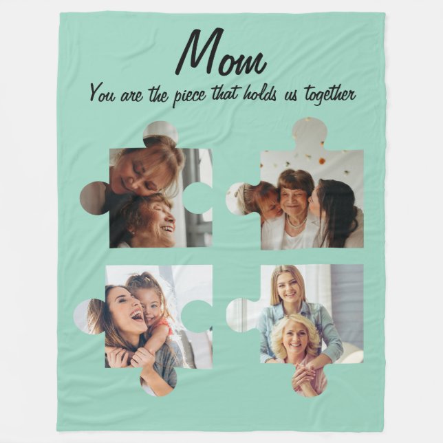 Mother’s Day Custom Gift For Mom - 4 Photo Fleece Blanket (Front)
