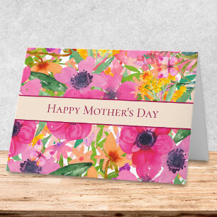 Mother’s Day Floral Watercolor Wildflowers Pink Card