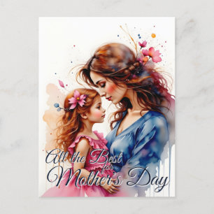 Mother’s Day Hug in Watercolor Floral Style Holiday Postcard