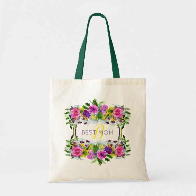 Mother’s Day Mothering Sunday Watercolor Monogram Tote Bag (Front)