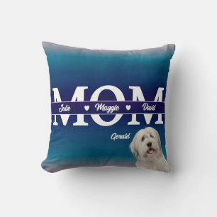 Mother’s Day Personalized three names plus dog Throw Pillow