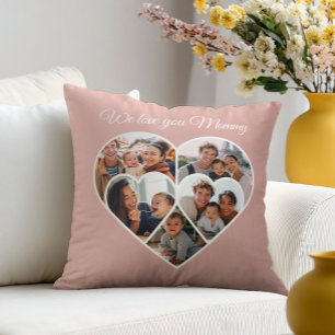 Mother’s Day Photo Collage Heart Family Picture  Throw Pillow