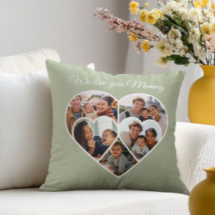 Mother’s Day Photo Collage Heart Family Picture  Throw Pillow