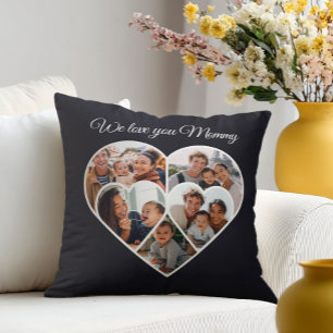 Mother’s Day Photo Collage Heart Family Picture  Throw Pillow