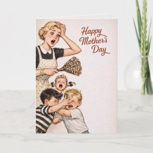 Mother’s Day Retro Mom Losing It with  Kids Humour Card