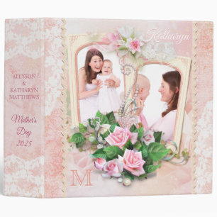 Mother’s Day Roses Lace Pearls Vintage Photo Frame Binder