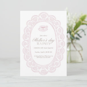 Mother’s Day Tea Party Pink Lace Doily Frame Invitation