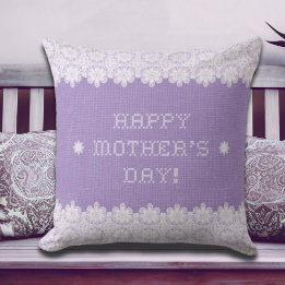 Mother’s Day Vintage Rustic Burlap Crochet Floral Throw Pillow