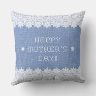 Mother’s Day Vintage Rustic Burlap Crochet Floral Throw Pillow