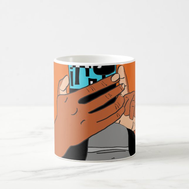 Mother’s Mobile Hands Cyan Orange Black Coffee Mug (Center)