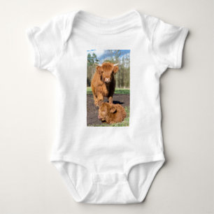 Mother scottish highlander cow near newborn calf baby bodysuit