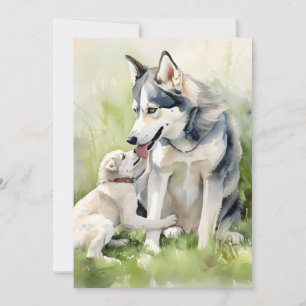 Mother Siberian Husky Dog Mom Paint Background Holiday Card