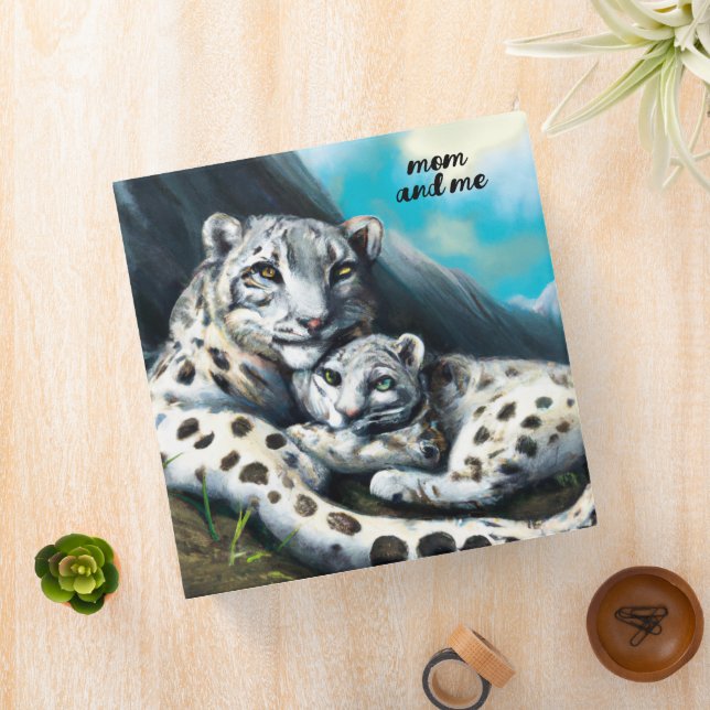 Mother Snow Leopard and Cub in the Mountains Binder (In Situ)