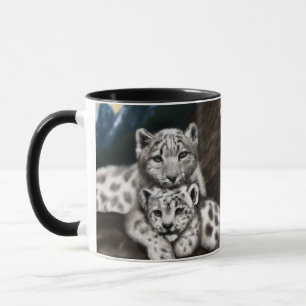 Mother Snow Leopard and Cub in the Mountains Mug