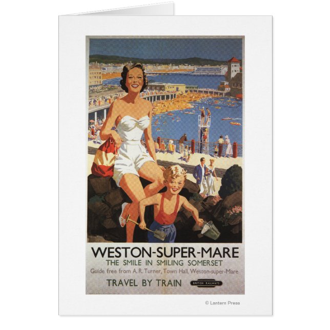 Mother & Son on Beach Railway Poster (Front)