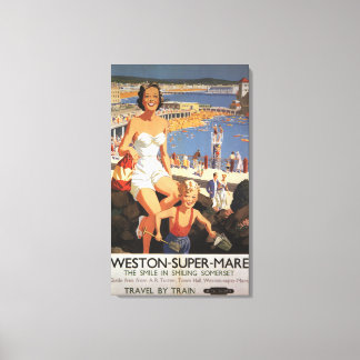 Mother & Son on Beach Railway Poster Canvas Print