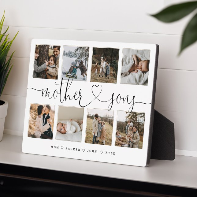 Mother Sons Heart Script | Photo Grid Collage Plaque (Mother Sons Heart Script | Photo Grid Collage Plaque)