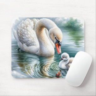 Mother Swan With Cygnet Mouse Pad