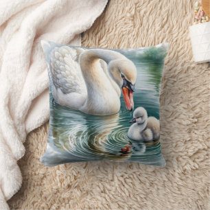 Mother Swan With Cygnet Throw Pillow