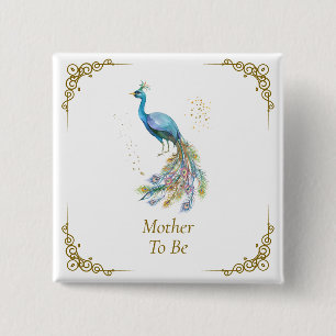 Mother To Be Vintage Elegant Peacock Baby Shower 2 Inch Square Button