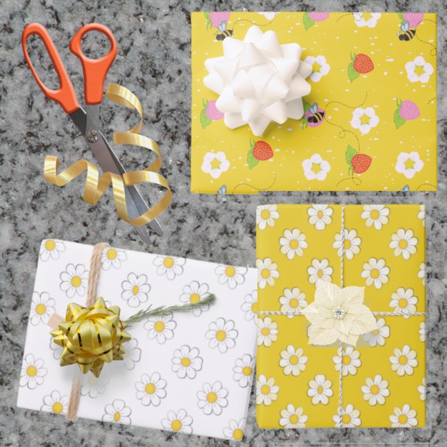 Mother-to-Bee Flowers Berried and Bees Wrapping Paper Sheet (Creator Uploaded)