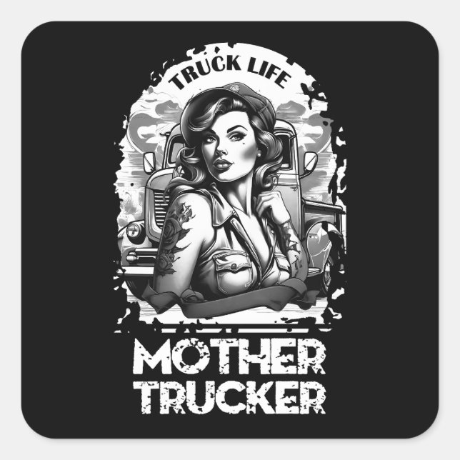 Mother Trucker Square Sticker (Front)